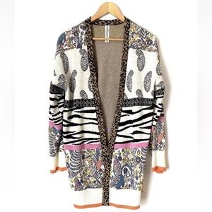 By Anthropologie BRICOLAGE Multicolor Animal Paisley Open Cardigan Kimono XS